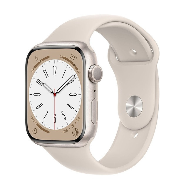Умные часы Apple Watch Series 8 45 мм (алюминиевый корпус, звездный свет/звездный свет, спортивный силиконовый ремешок) - фото