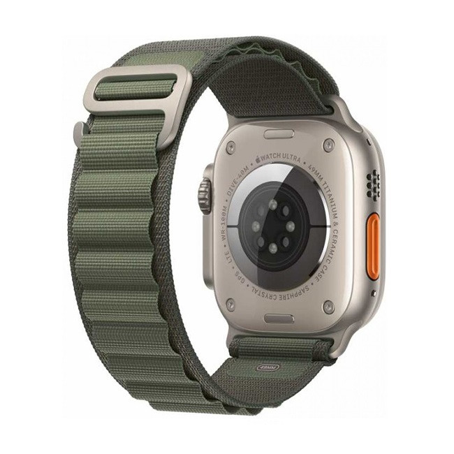 Умные часы Apple Watch Ultra LTE 49 мм (титановый корпус, титановый/темно-зеленый, текстильный ремешок) (MQEW3) - фото3