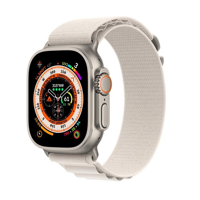 Умные часы Apple Watch Ultra LTE 49 мм (титановый корпус, титановый/звездный свет, текстильный ремешок) (MQFR3) - фото