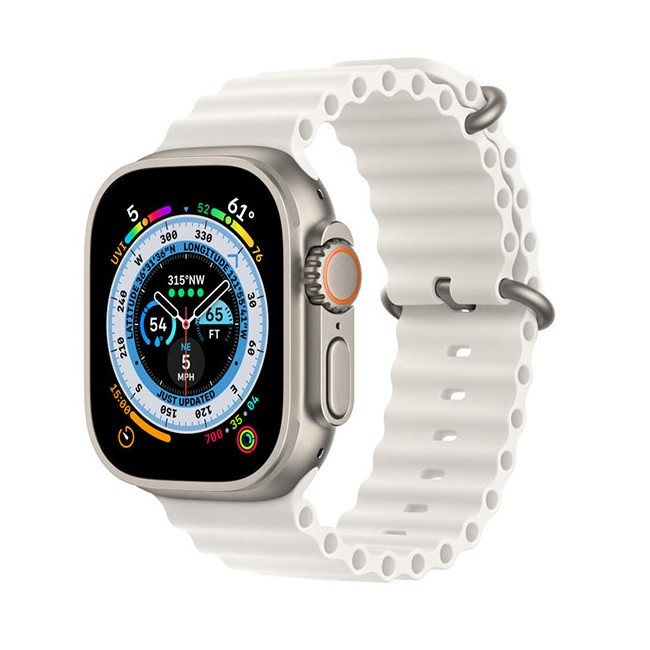 Умные часы Apple Watch Ultra LTE 49 мм (титановый корпус, титановый/белый, ремешок из эластомера) (MQE93) - фото
