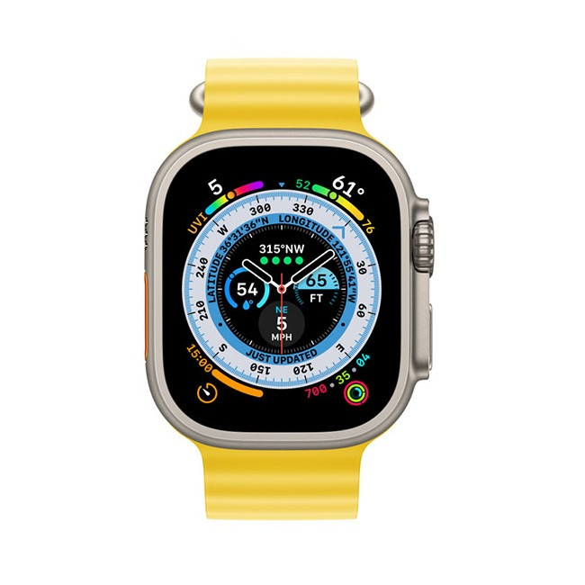 Умные часы Apple Watch Ultra LTE 49 мм (титановый корпус, титановый/желтый, ремешок из эластомера) (MQEC3) - фото2