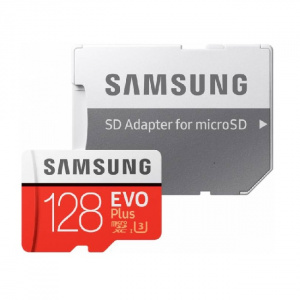 Карта памяти Samsung Evo plus microSDXC 128Gb Class 10 UHS-I U3 + SD адаптер - фото