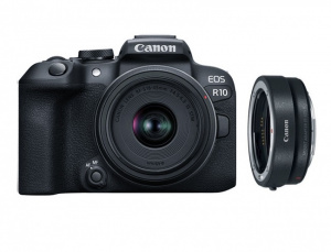 Беззеркальный фотоаппарат Canon EOS R10 RF-S 18-45mm F4.5-6.3 IS STM + адаптер крепления EF-EOS R - фото