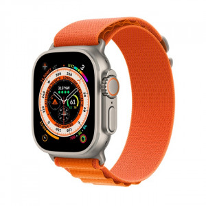 Умные часы Apple Watch Ultra LTE 49 мм (титановый корпус, титановый/оранжевый, текстильный ремешок) (MQFL3) - фото