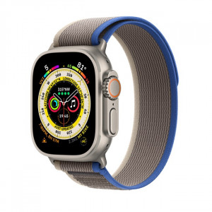Умные часы Apple Watch Ultra LTE 49 мм (титановый корпус, титановый/сине-серый, нейлоновый ремешок) (MQF33) - фото