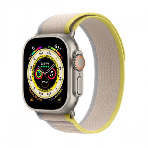Умные часы Apple Watch Ultra LTE 49 мм (титановый корпус, титановый/желто-бежевый, нейлоновый ремешок) (MQF23) - фото