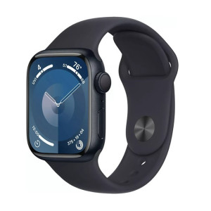 Умные часы Apple Watch Series 9 41 мм (алюминиевый корпус, полуночный/полуночный, спортивный силиконовый ремешок) - фото