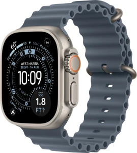 Умные часы Apple Watch Ultra 3 LTE 49 мм (титановый корпус, природный/синий, ремешок из эластомера) (MEWH4) - фото