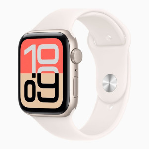 Умные часы Apple Watch SE 3 44mm (алюминиевый корпус, звездный свет/звездный свет, спортивный силиконовый ремешок)  - фото