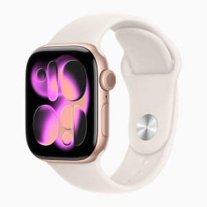 Умные часы Apple Watch Series 11 42 мм (алюминиевый корпус, розовое золото/звездный свет, спортивный силиконовый ремешок) - фото