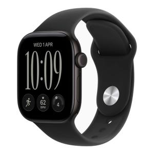 Умные часы Apple Watch Series 12 46 мм (алюминиевый корпус, черный/черный, спортивный силиконовый ремешок) - фото