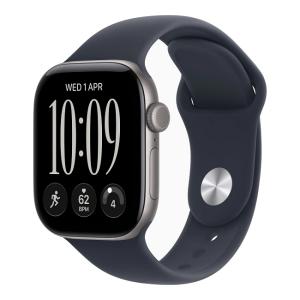 Умные часы Apple Watch Series 12 42 мм (алюминиевый корпус, космический серый/темно-синий, спортивный силиконовый ремешок) - фото