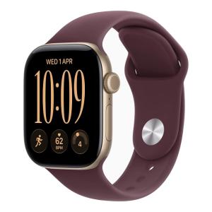 Умные часы Apple Watch Series 12 42 мм (алюминиевый корпус, светлое золото/бордовый, спортивный силиконовый ремешок) - фото