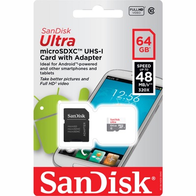 Карта памяти SanDisk Ultra microSDXC 64Gb Class 10 UHS-I U1 + SD адаптер - фото